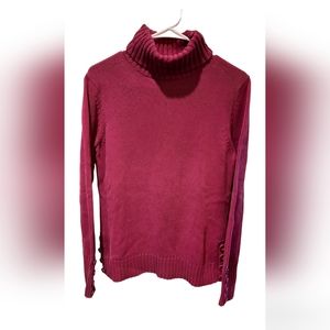 Loft Sweater Womans Medium Magenta Pink Cotton Turtleneck Classic Preppy